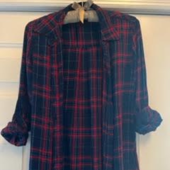 Romeo & Juliet Couture Plaid Buttoned Shirt Red and Navy Blue - Picture 3 of 6